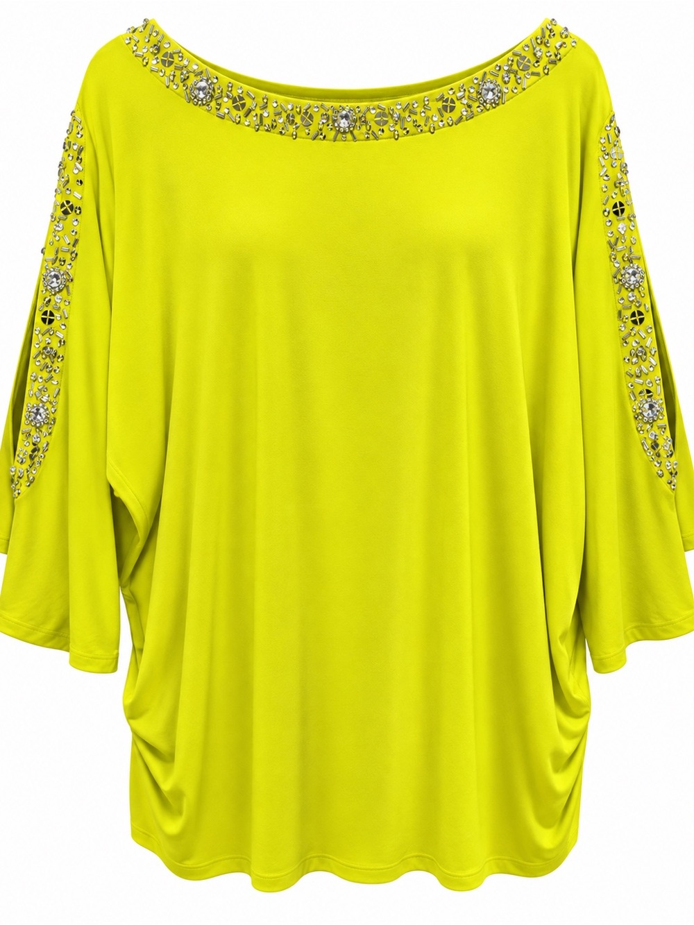 Susan Graver Neon Yellow Embellished Boatneck Tunic